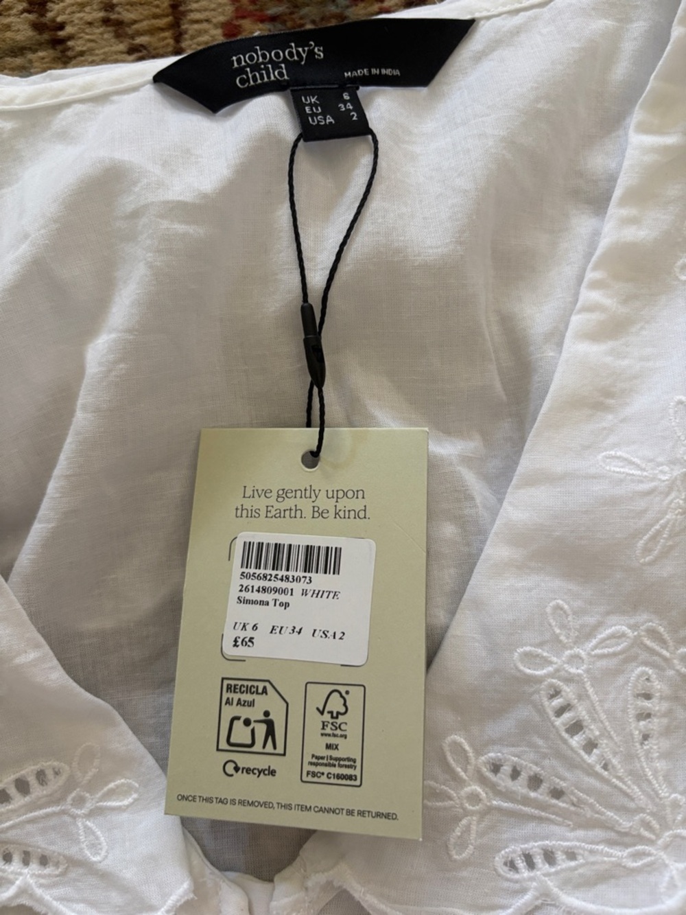 NWT Nobody’s Child White Frill Eyelet Broderie Collar Simon Peplum V Neck Top - Picture 9 of 10